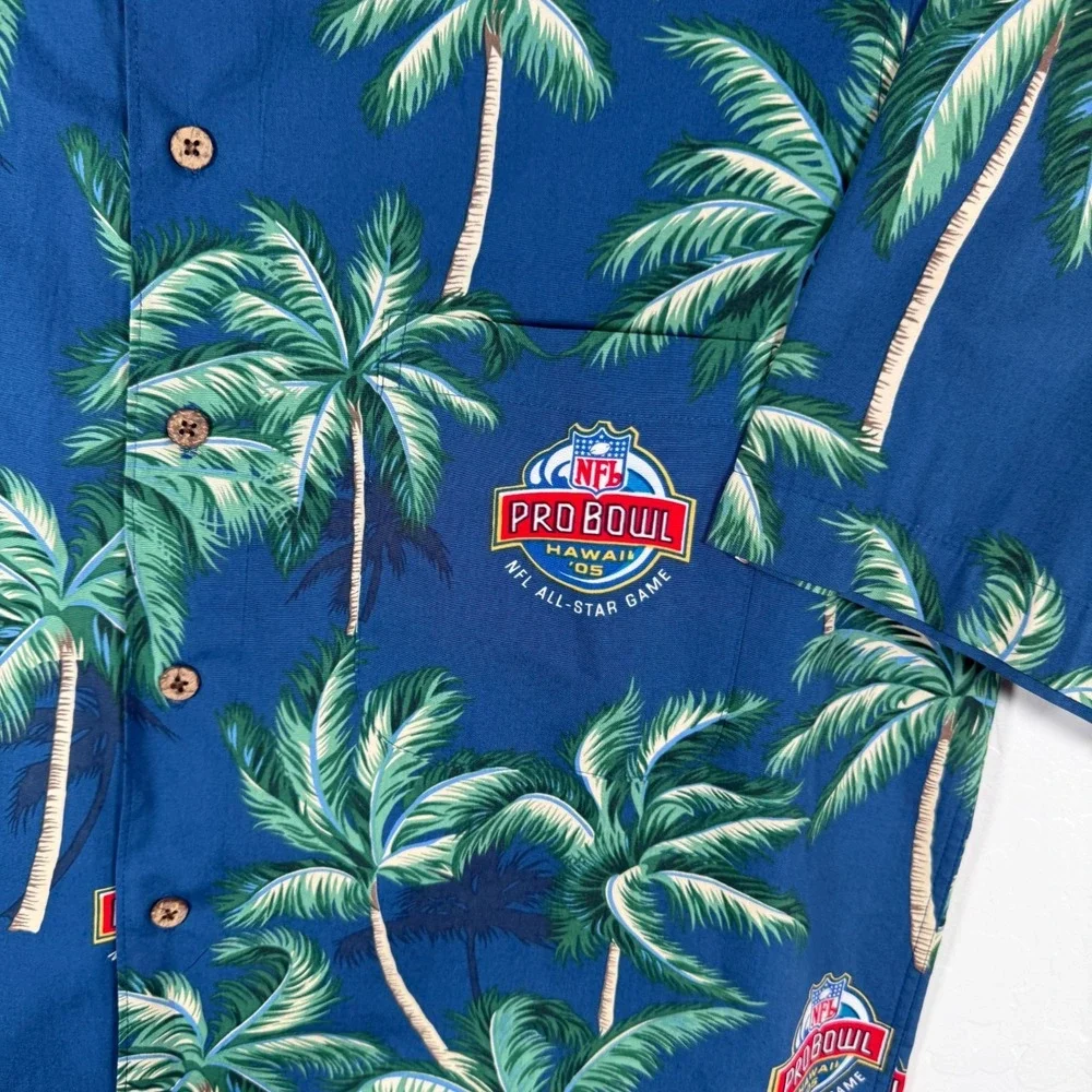 Reyn Spooner Shirt Mens Large Blue Hawaiian Camp Pro Bowl 2005 Hawaii‎ Palms